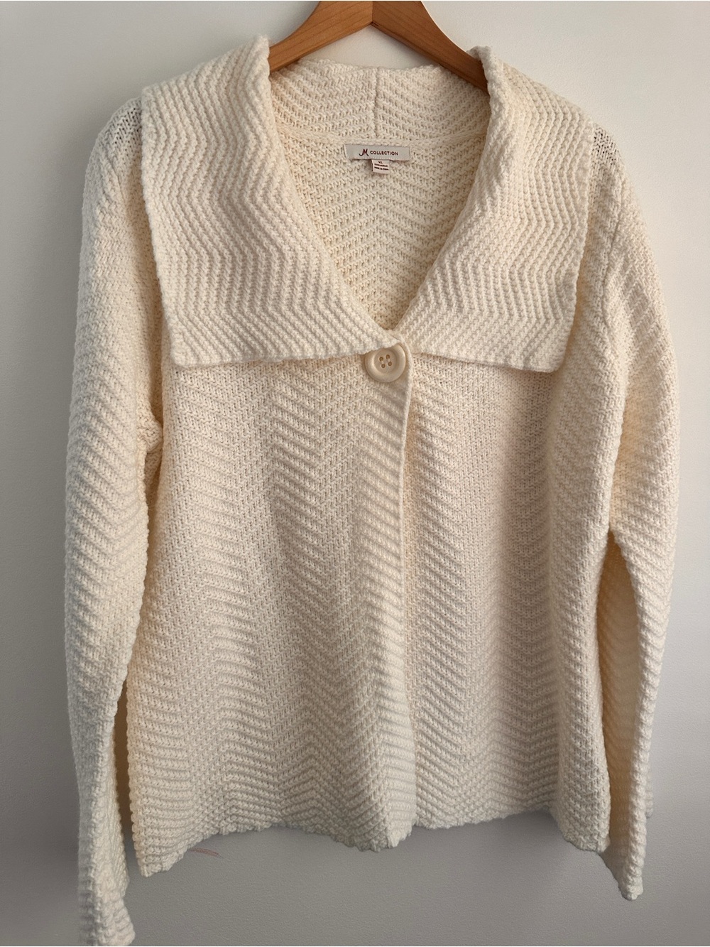 JM Collection Ivory Textured Knit Cardigan with Wide Collar Size XL